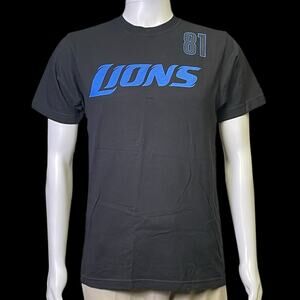 Reebok Detroit Lions Johnson 81 Black Short Sleeve Football T-Shirt Men's Medium